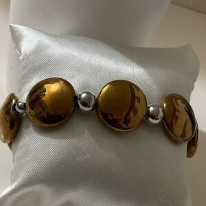 Hand Crafted Bracelet Stretch  Copper Silver Non-tarnish Stainless Steel Beads